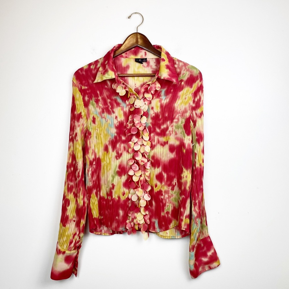 Milano Tie Dye Crinkle Ruffle Hippie Shirt